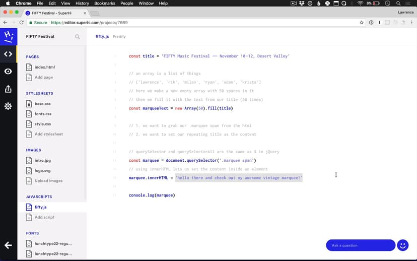 Getting elements from our page and changing their content using vanilla Javascript