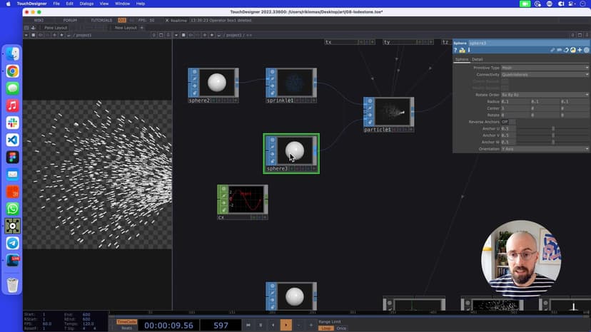 Our particle systems can also be attracted to other surface operators (SOPs) as if they have some kind of magnetism to them. Here we add a moon-like sphere to make our particles move towards it.