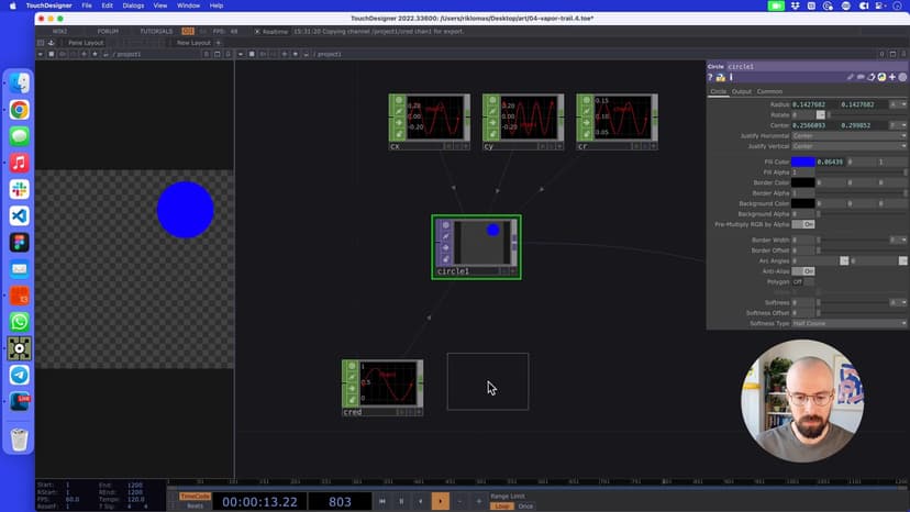 With a Circle TOP, we can control the individual red, green, and blue channels that make up its color, and whenever there's a number, we can add CHOPs!