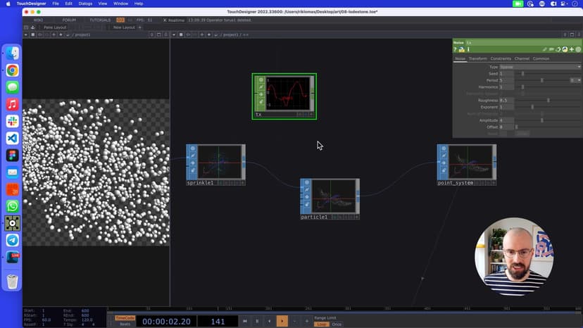 We can use CHOPs to control our particle system to make the individual particles experience different forces such as wind and turbulence.