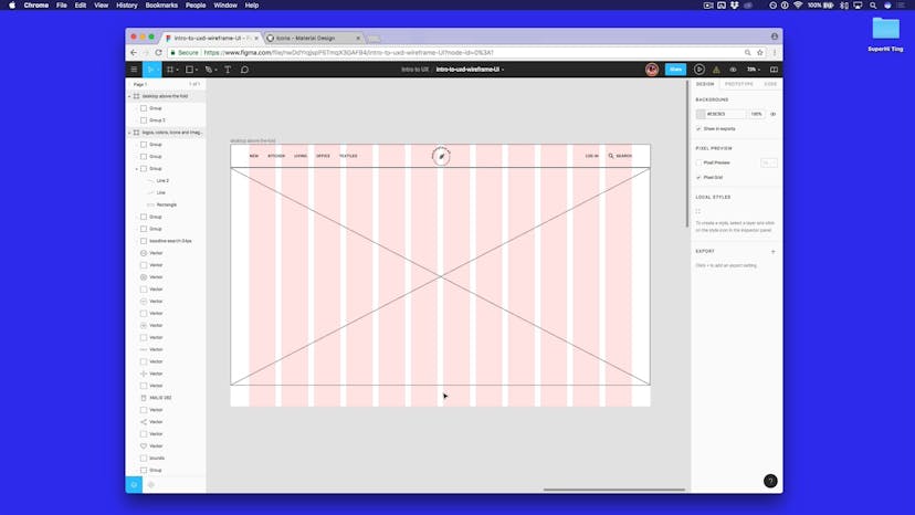 Home page wireframe: hero grid and 8px