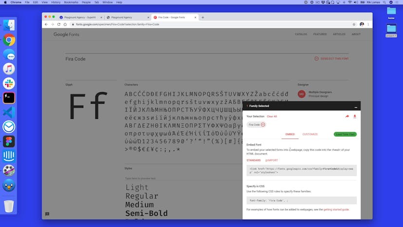 Adding a Google Font typeface to our project